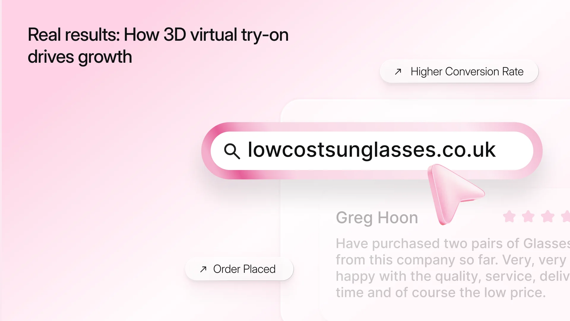 A graphic highlighting the positive results from implementing 3D virtual try-ons, including higher conversion rates, increased orders, and improved customer reviews.